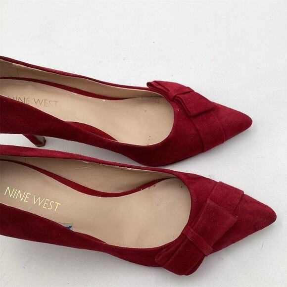 Nine West Women's Red Suede Bow Pumps Size 7M Party Heels - Picture 7 of 8